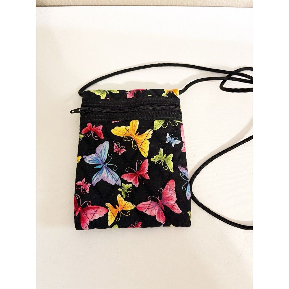 Crossbody Mini Purse Bag Quilted Black Butterfly Zipper 4x6 BOHO Whimsical Fairy